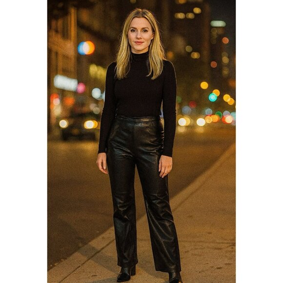Women's Black Leather Pants - Picture 1 of 8